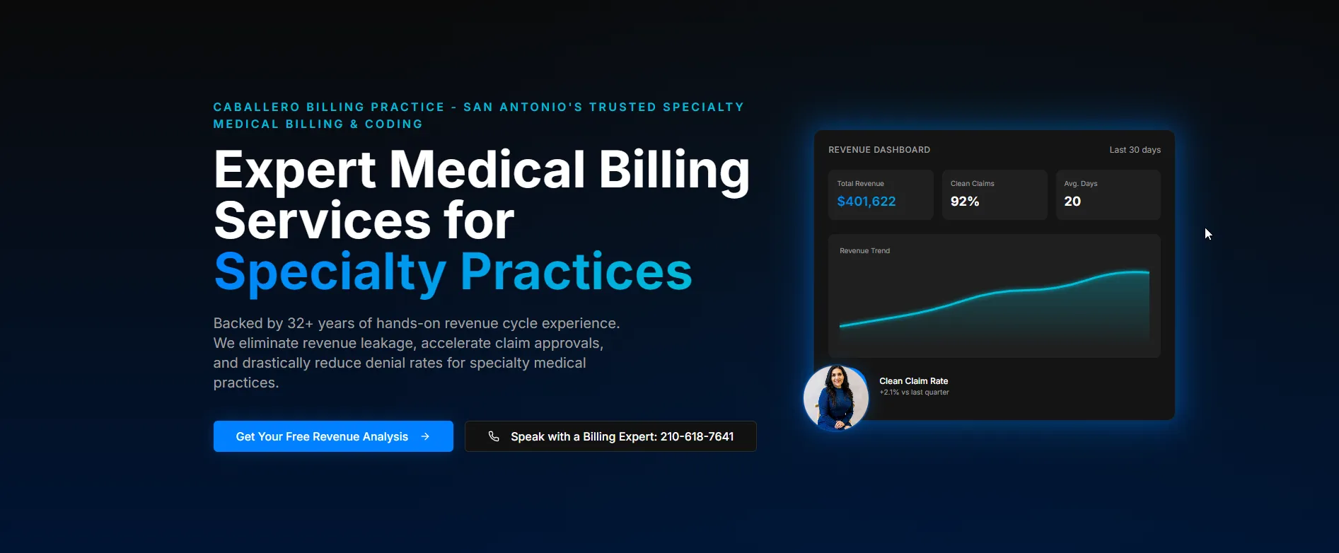 Caballero Billing Services landing page — medical billing client website