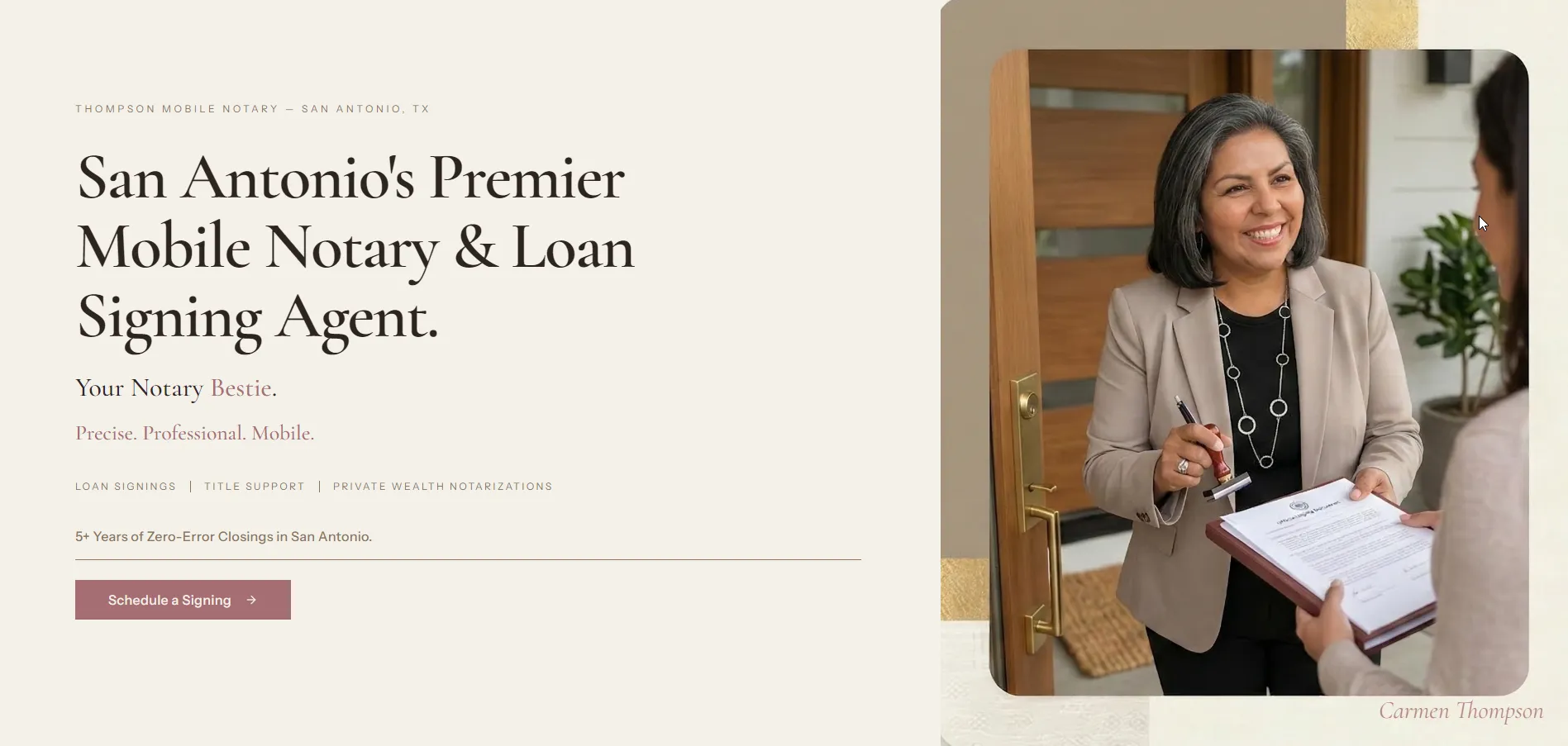 Thompson Mobile Notary landing page — mobile notary client website